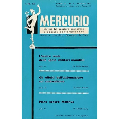 Mercurio Sintesi del Pensiero Economico e Sociale Contemporaneo n 8/1967