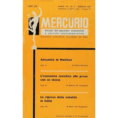 Mercurio Sintesi del Pensiero Economico e Sociale Contemporaneo n 5/1965