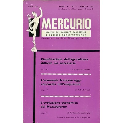 Mercurio Sintesi del Pensiero Economico e Sociale Contemporaneo n 3/1967